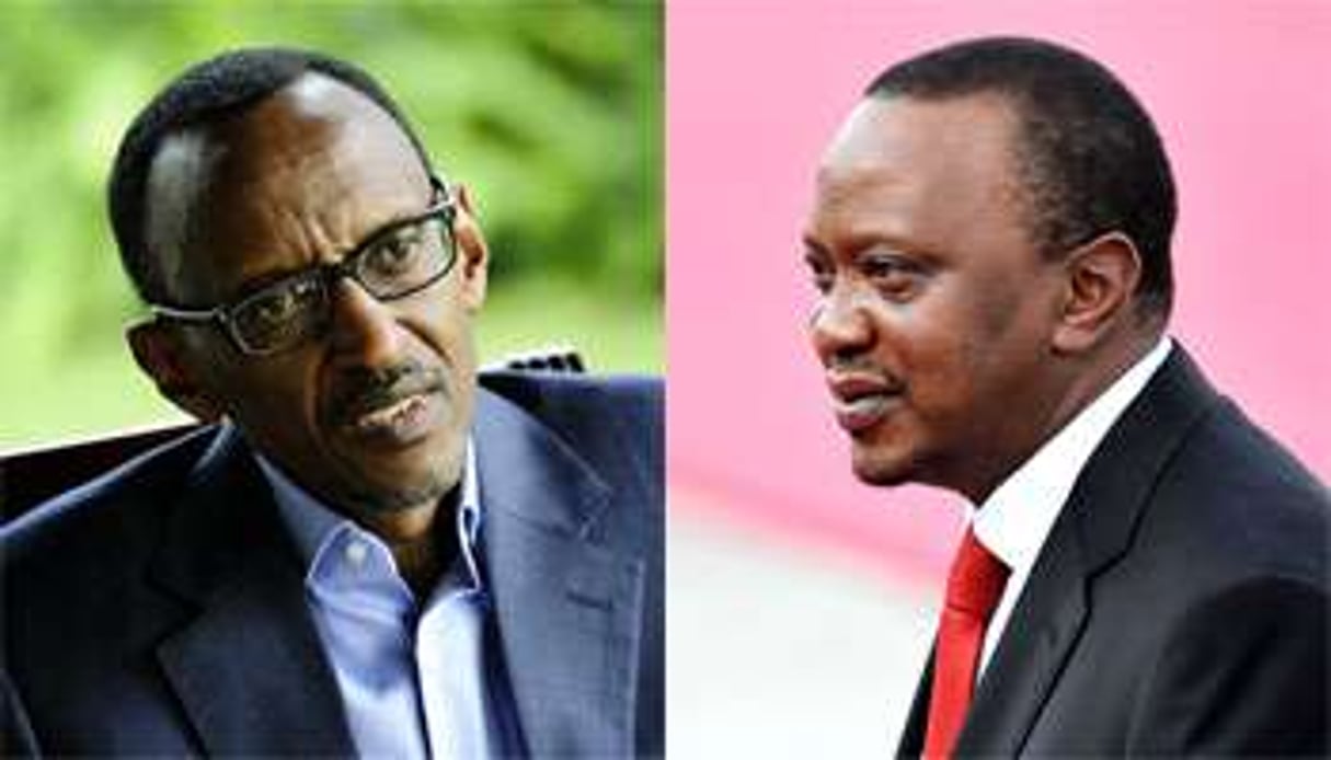 Le Rwanais Paul Kagamé (à g.) et le Kényan Uhuru Kenyatta: viendront, viendront pas ? © Vincent Fournier/JA et Wang Zhao/AFP