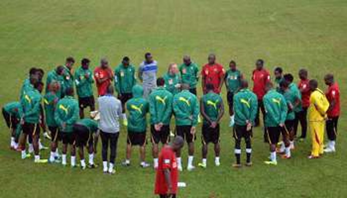 Les joueurs camerounais à l’entraînement le 13 novembre 2013 à Yaoundé. © AFP