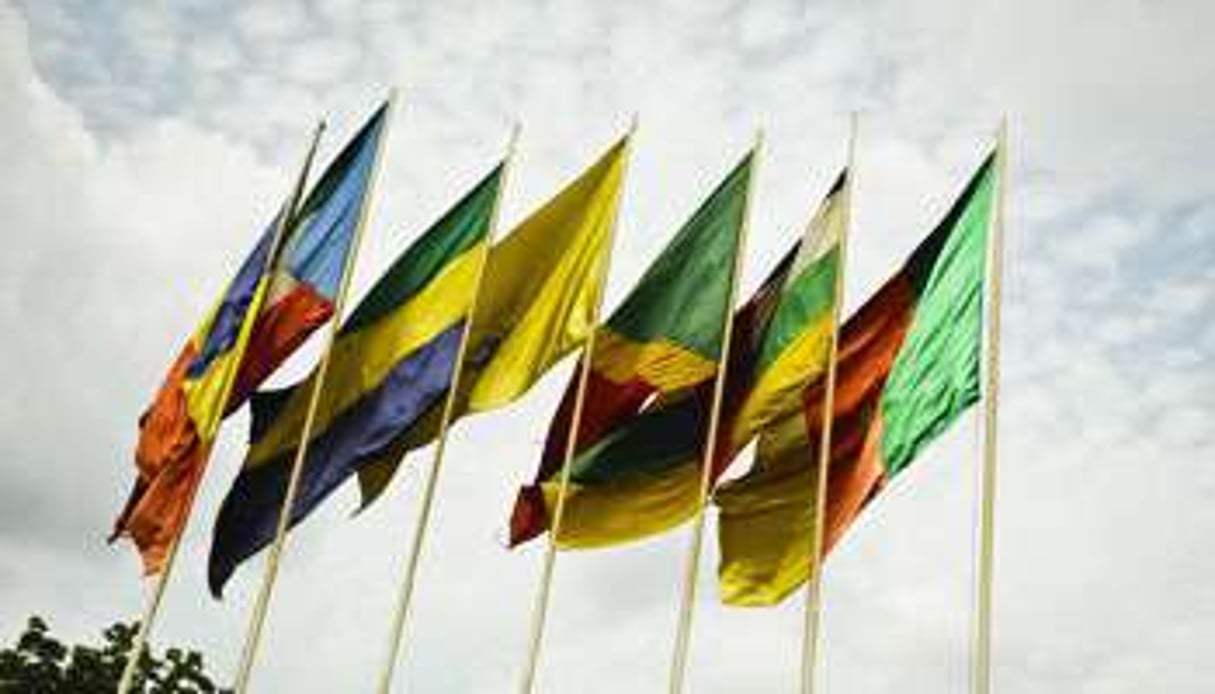 Les drapeaux des États membres, au siège de l’organisation, à Bangui. © Vincent Fournier pour J.A.