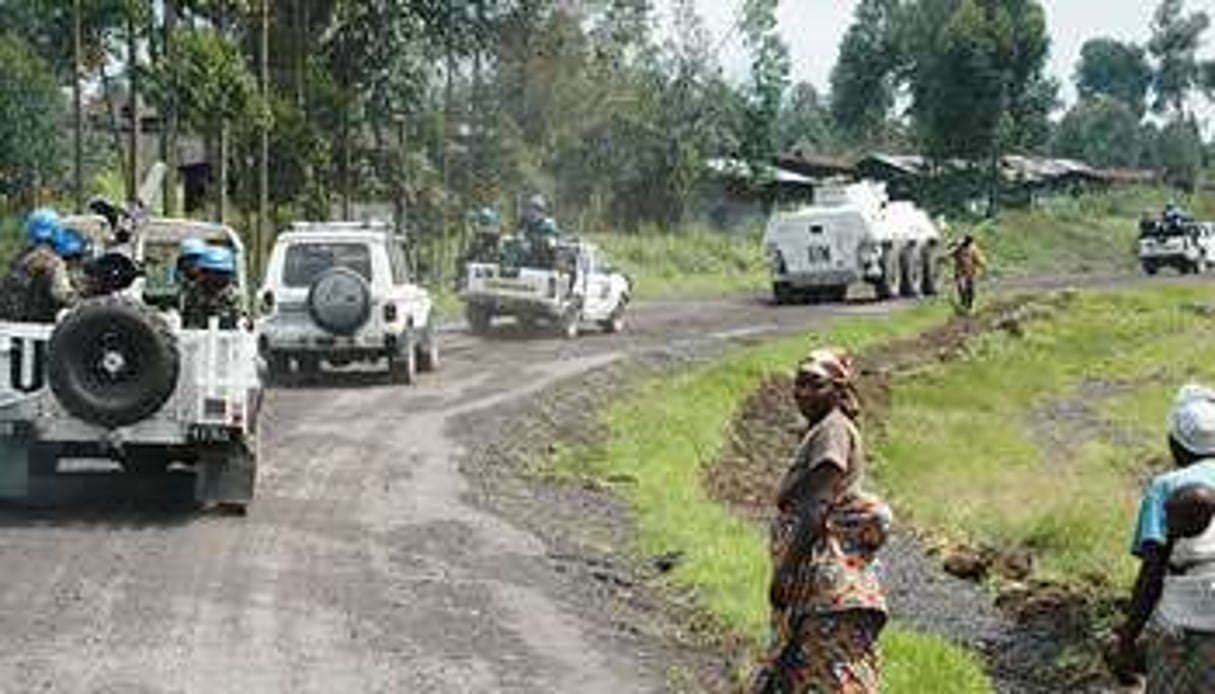 Des éléments de la Brigade d’Intervention en patrouille entre Sake à Kibati. © Clara Padovan/Monusco