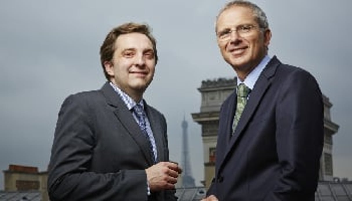 Laurent Demey (g) et Luc Rigouzzo (d), co-fondateurs de la société d’investissement Amethis Finance. © Bruno Levy/JA