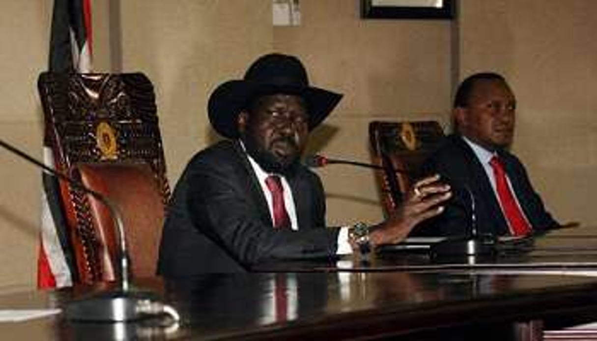 Le président sud-soudanais Salva Kiir (g) et Uhuru Kenyatta. © AFP