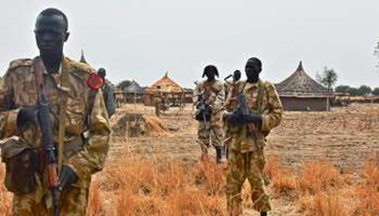 Des soldats de l’armée de libération du Soudan du Sud le 25 janvier 2014 à Mathiang. © AFP
