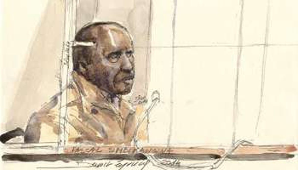 Portrait de Pascal Simbikangwa à la cour d’assises, le 4 février. © Benoit Peyrucq/AFP