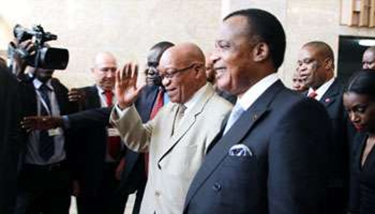 Denis Sassou Nguesso et Jacob Zuma, le 11 février. © Baudouin Mouanda pour J.A.