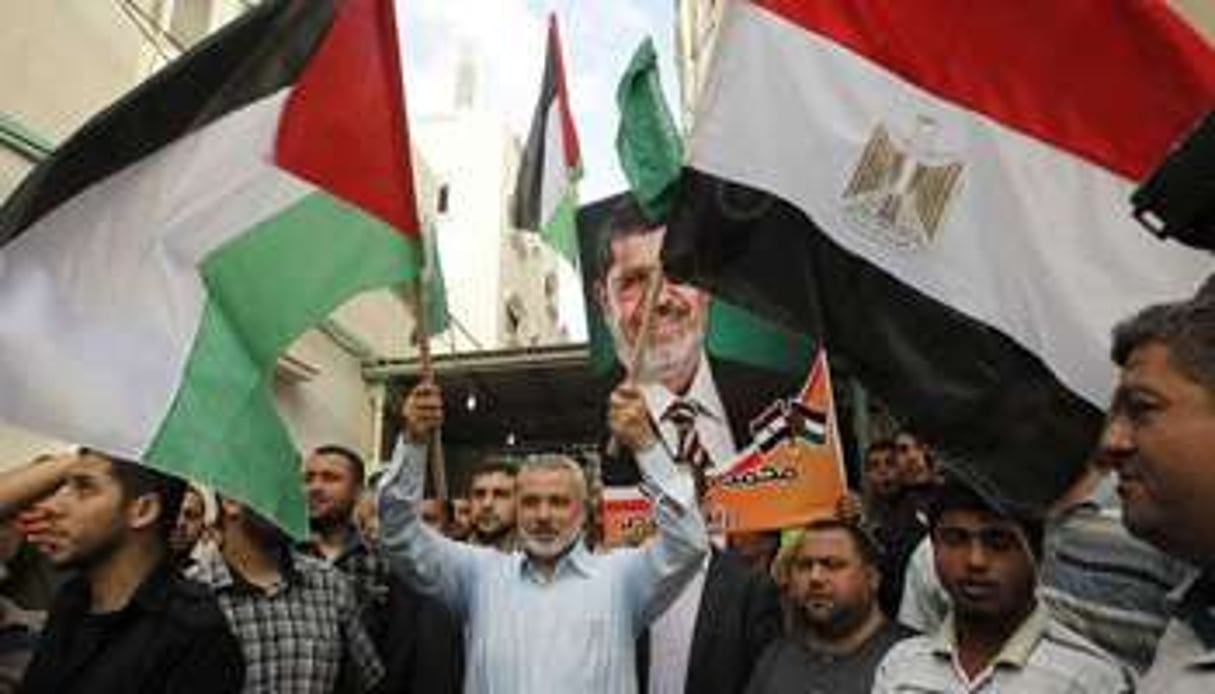 La célébration de la victoire de Mohamed Morsi à Gaza, le 24 juin 2012. © AFP