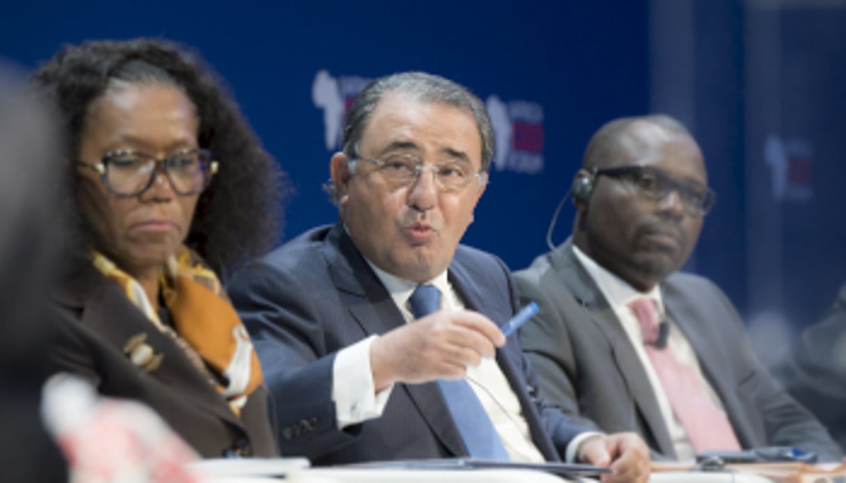 Mohamed Bennani, PDG de Bank of Africa, à la tribune du Africa CEO Forum 2014. © Eric Larayadieu/JA