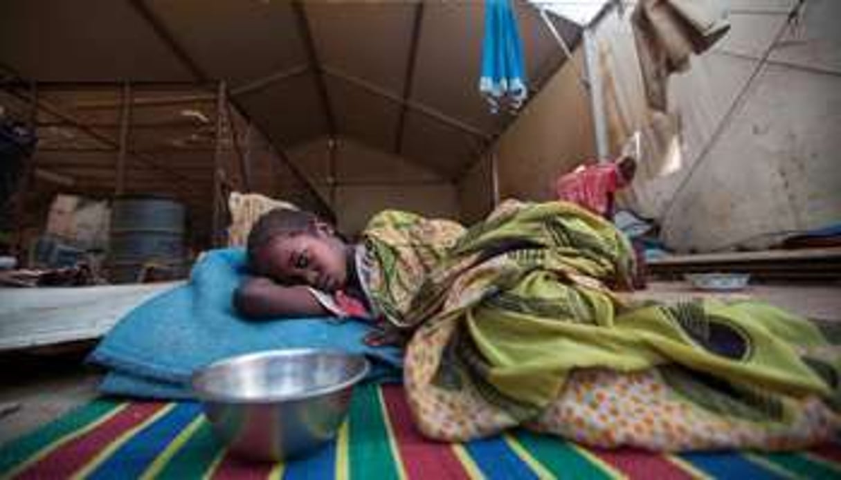 Une jeune fille malade sous une tente dans un camp de réfugiés de Khor Abeche le 6 avril 2014. © AFP