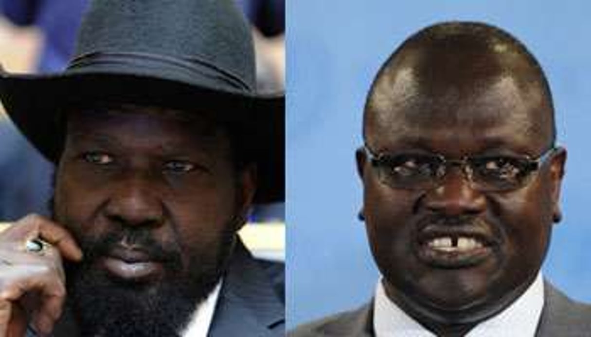 Salva Kiir et son ancien vice-président Riek Machar. © AFP