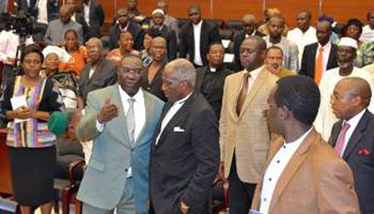 L’ex-président centrafricain Michel Djotodia (centre gauche)le 10 janvier 2014, à N’Djamena. © AFP