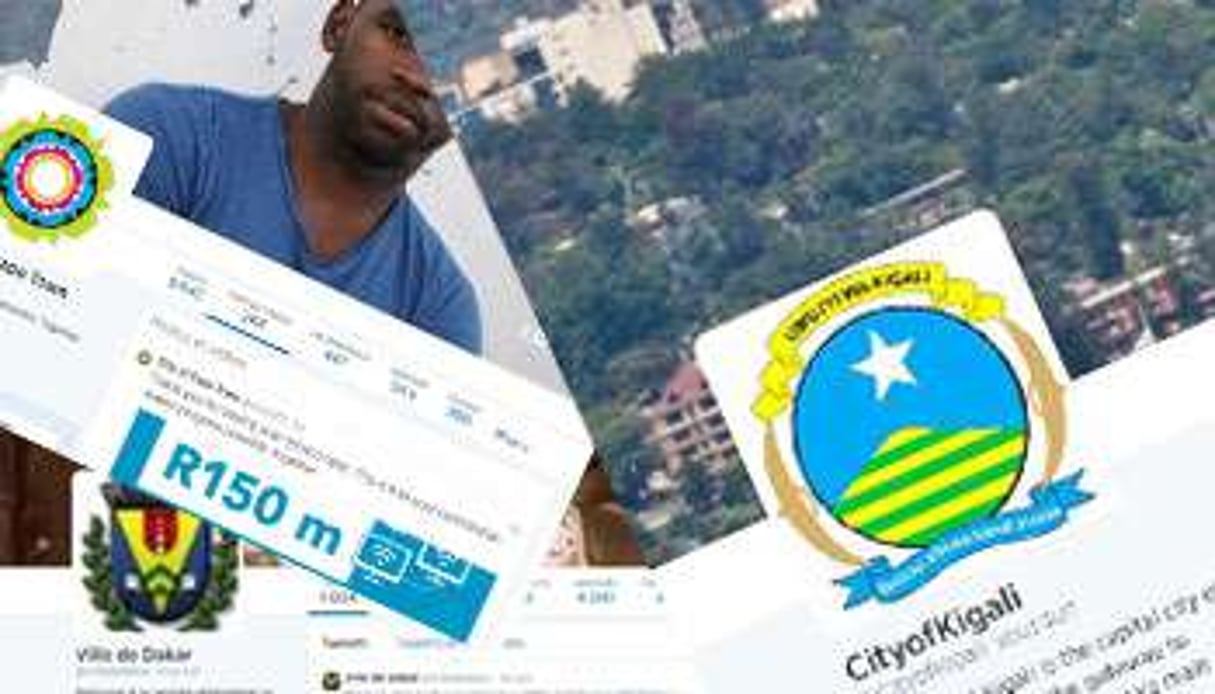 Visuels des comptes Twitter des villes du Cap, de Kigali et de Dakar. © DR