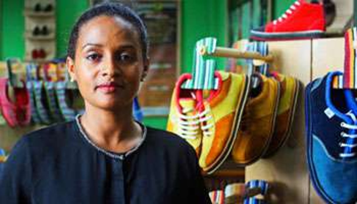 Les chaussures soleRebels de Bethlehem Tilahun Alemu font fureur. © JENNY VAUGHAN / AFP