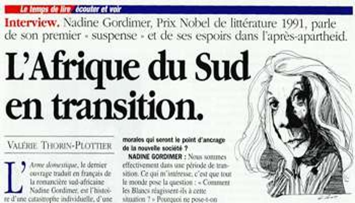 Détail de l’interview de Nadine Gordimer dans le J.A n°1954. © J.A.