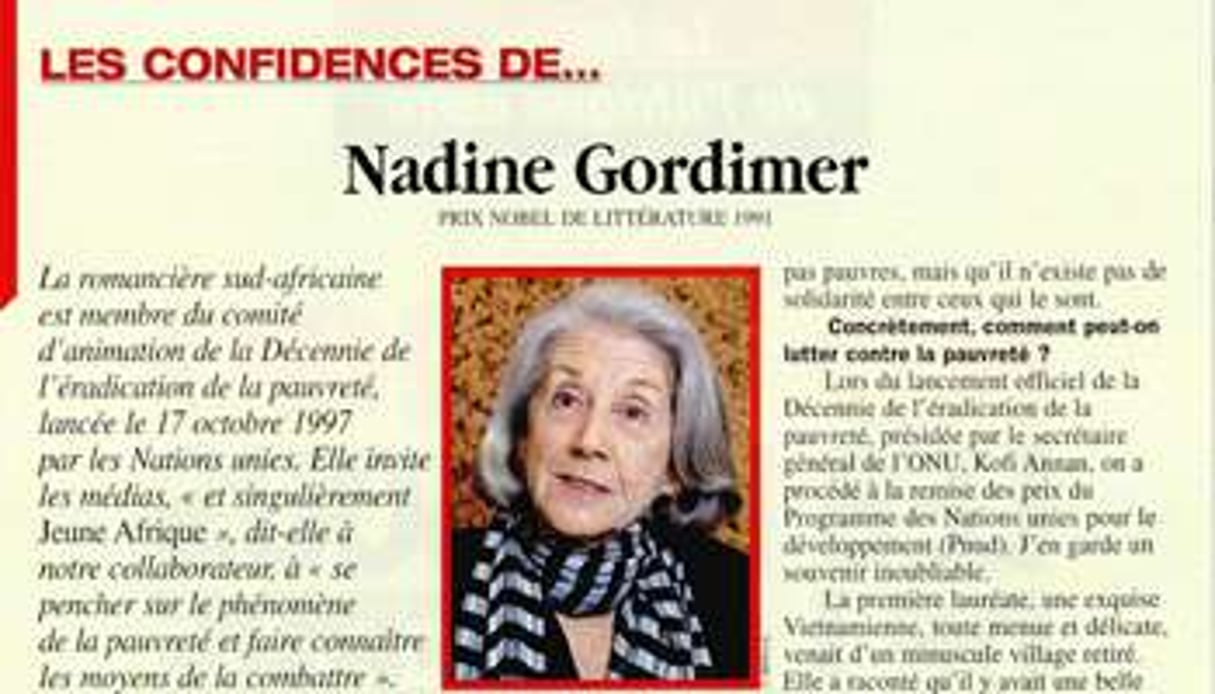 Détail de l’interview de Nadine Gordimer dans le J.A n°1964 © J.A.