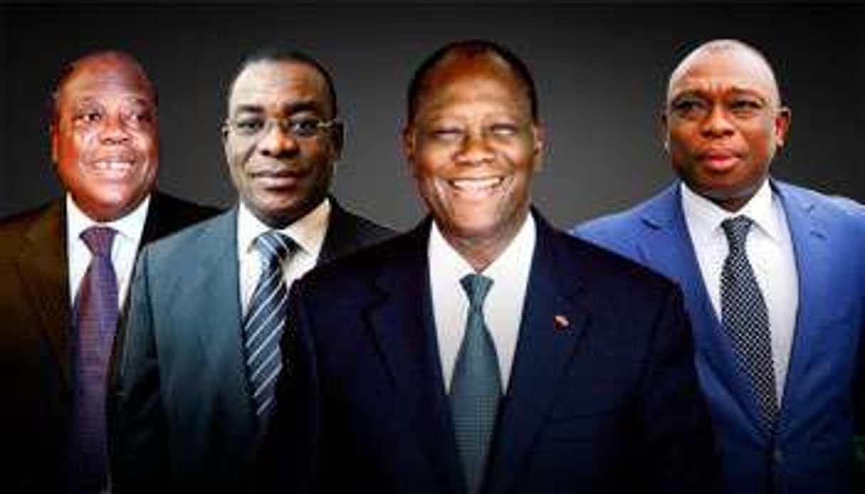 De g. à dr. : Charles Konan Banny, Pascal Affi N’Guessan, ADO et KKB. © AFP et JA