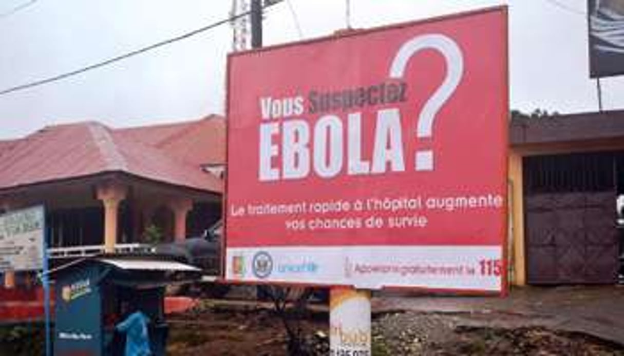 Un panneau d’information sur le virus Ebola, à Conakry en Guinée le 8 septembre 2014. © AFP
