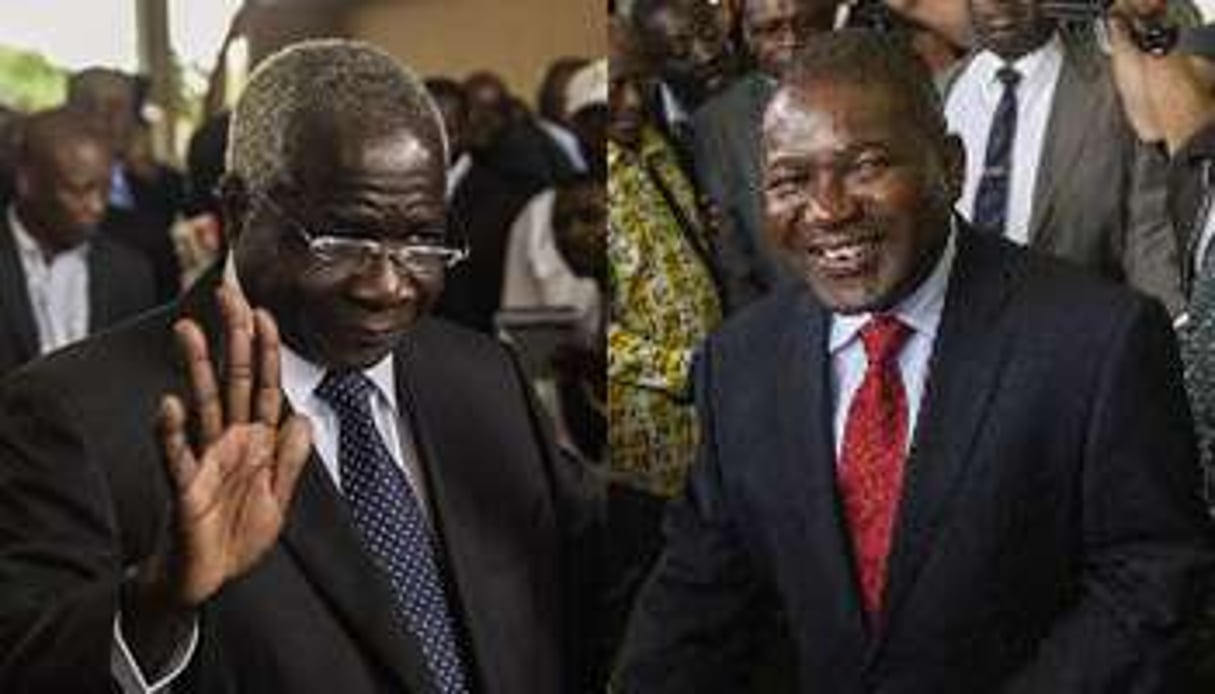 Les candidats Afonso Dhlakama (Renamo) et Filipe Nyusi (Frelimo). © AFP/Montage J.A.