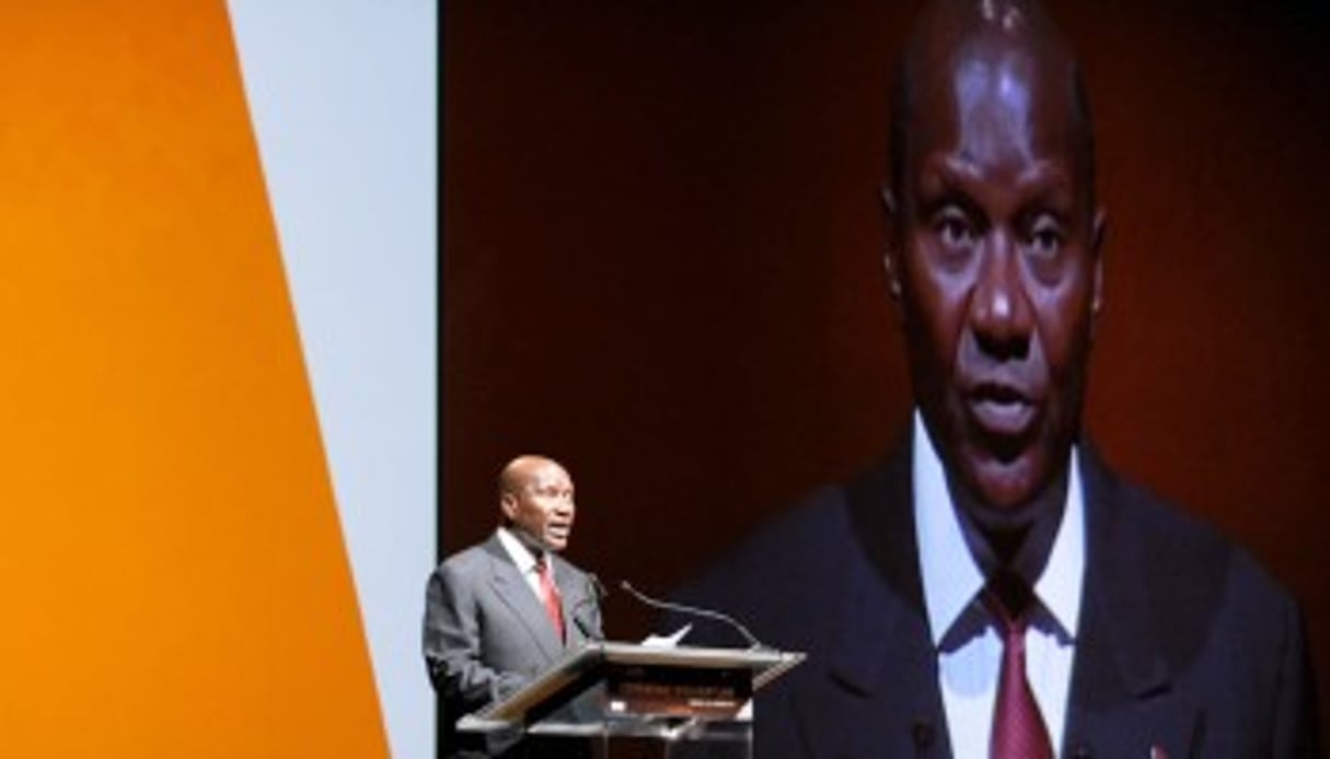 Daniel Kablan Duncan lors du Forum international des investissements en Côte d’Ivoire 2014. © Émilie Régnier pour Jeune Afrique