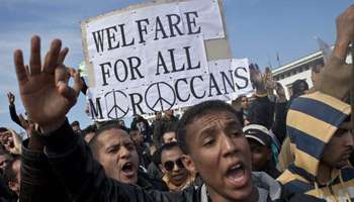 Des manifestants à Casablanca (Maroc), le 20 février 2011. © Thibault Camus