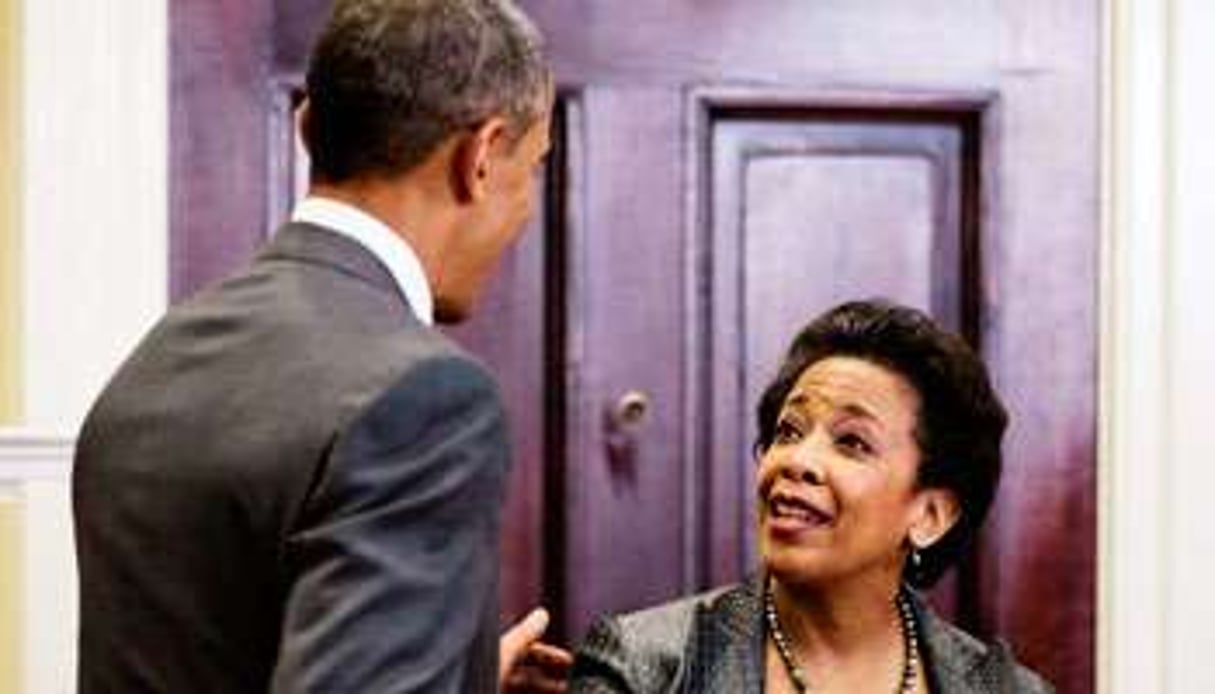 Loretta Lynch avec Barack Obama, à la Maison Blanche, le 8 novembre. © Carolyn Kaster/AP/Sipa