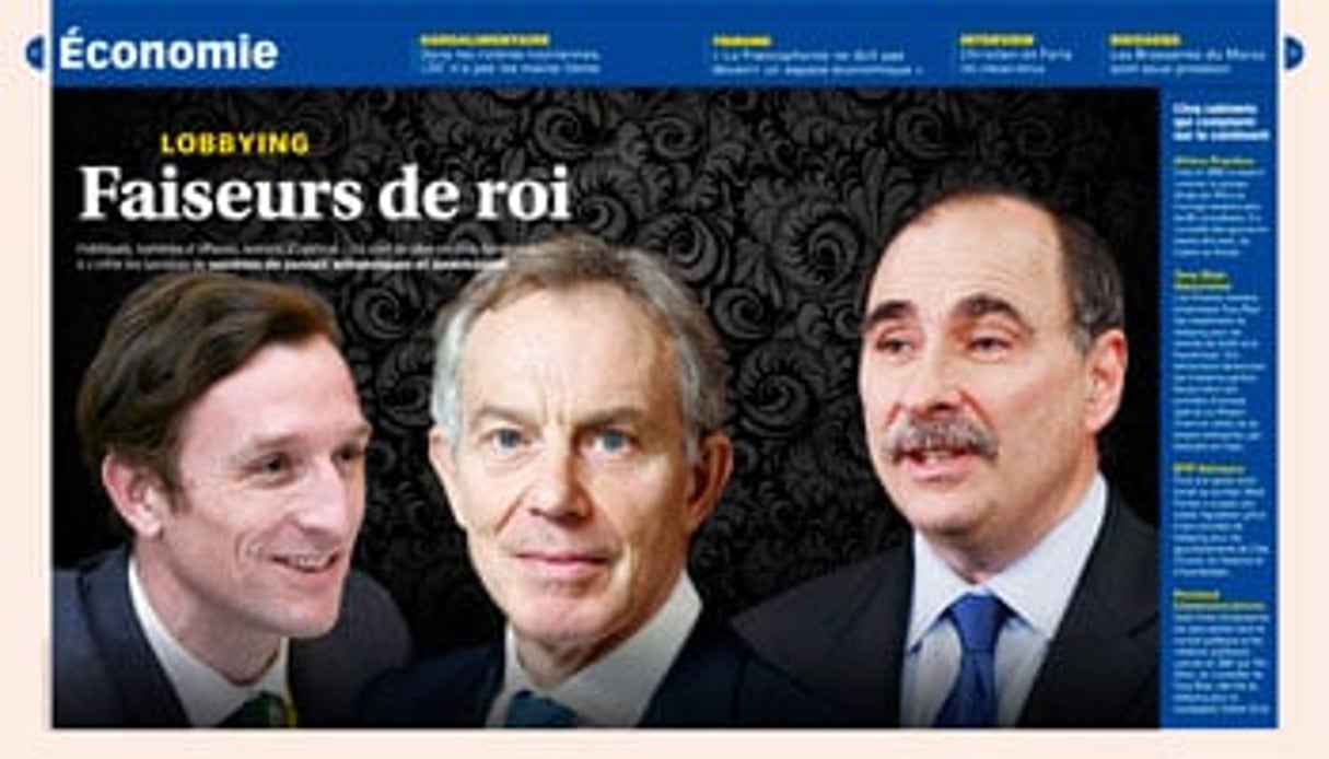 (De g. à dr.) Marcus Courage, Tony Blair et David Axelrod. DR