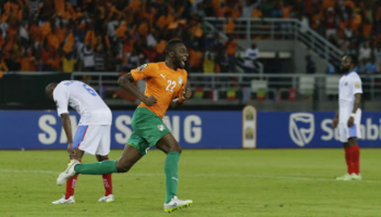 Wilfried Serge Kanon célèbre le troisième but de la Côte d’Ivoire face à la RDC, mercredi 3 fé © Photo AP