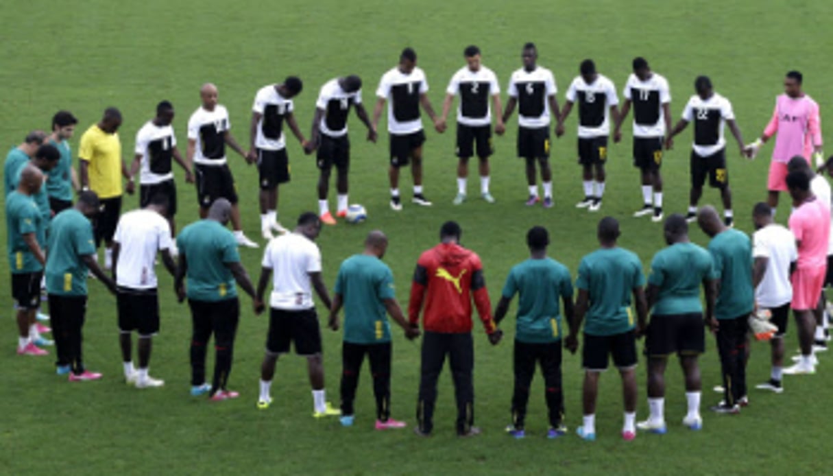 Les joueurs ghanéens réunis à l’entraînement le 8 février à Bata. © Photo AP