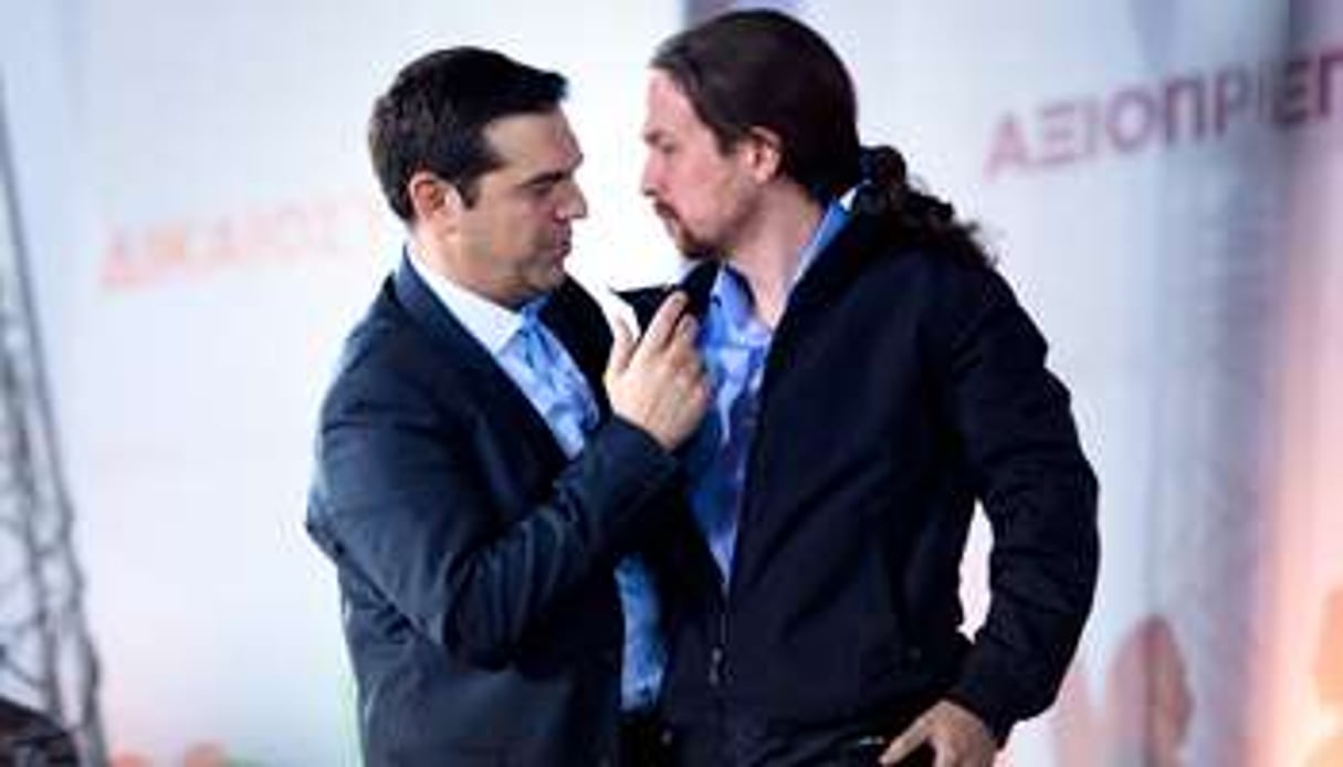 Alexis Tsipras avec Pablo Iglesias, le 22 janvier à Athènes. © Luigi Mistrulli/Sipa