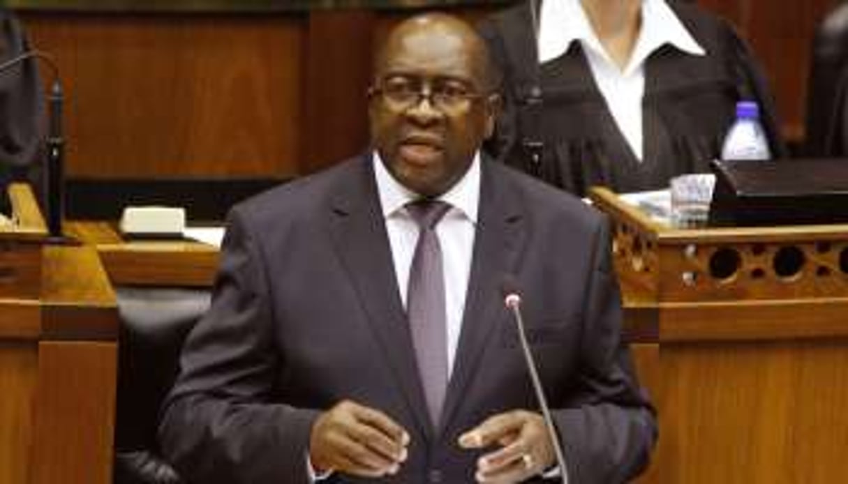 Nhlanhla Nene, le ministre des Finances sud-africain, a défendu son budget devant les députés, le 25 février. © Schalk van Zuydam/AP/SIPA