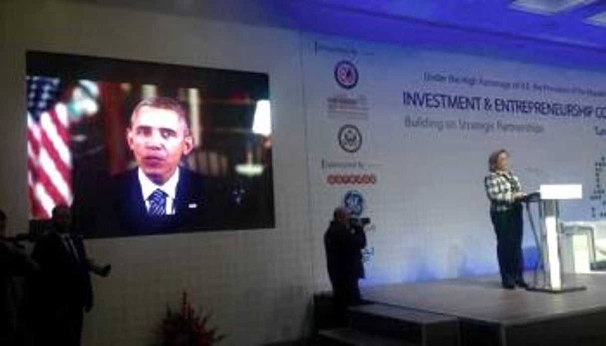 Le président américain Barack Obama a délivré un message vidéo durant la conférence. © Ambassade des États-Unis à Tunis/Facebook