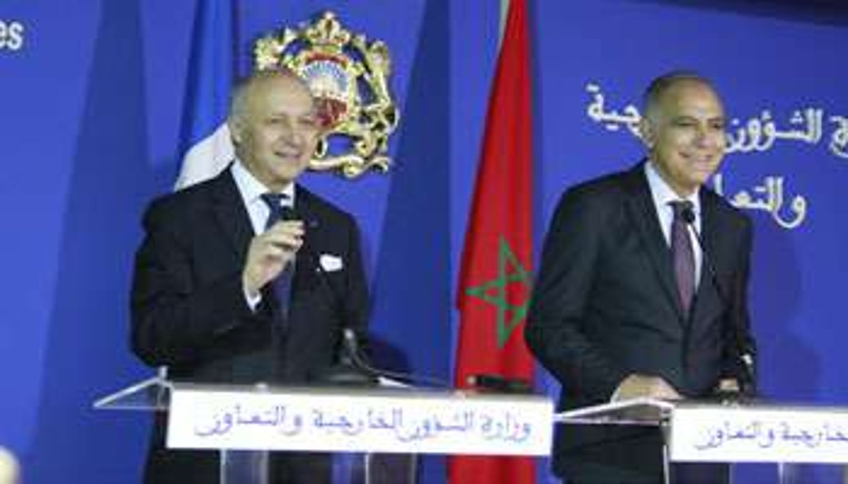 Les ministres des Affaires étrangères Laurent Fabius et Salaheddine Mezouar, le 9 mars 2015. © Paul Schemm/AP