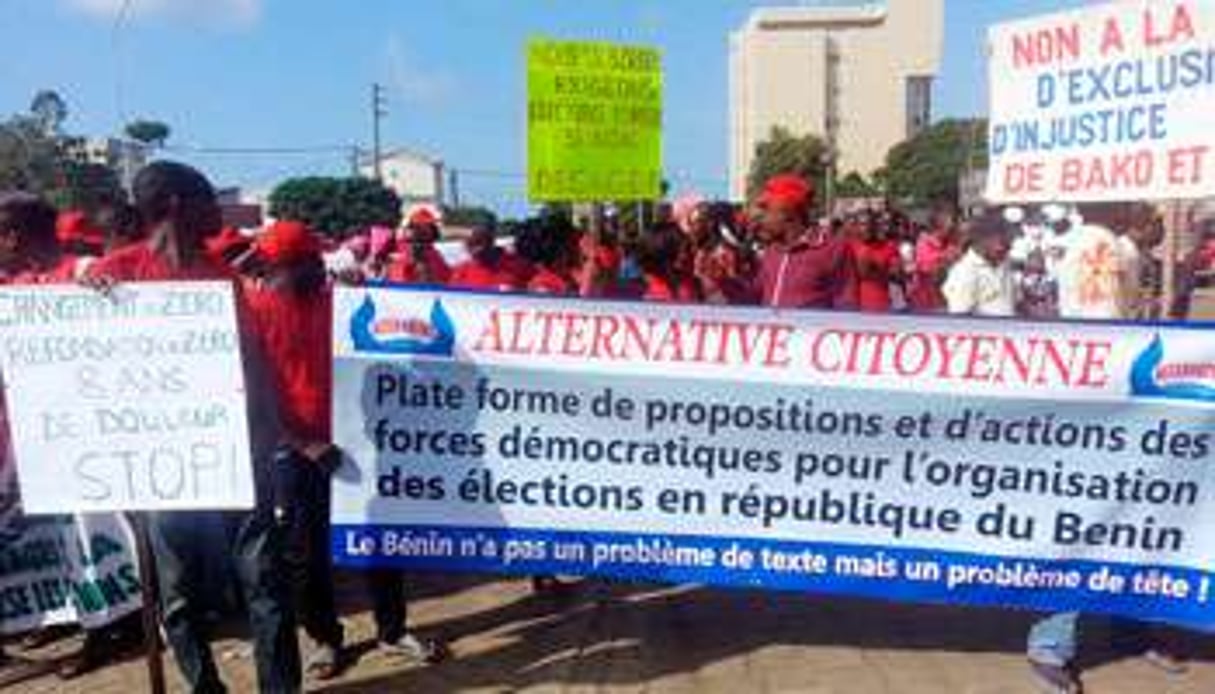 Manifestation à Cotonou, le 29 octobre, pour réclamer l’organisation des locales. © Benjamin Agon/AFP