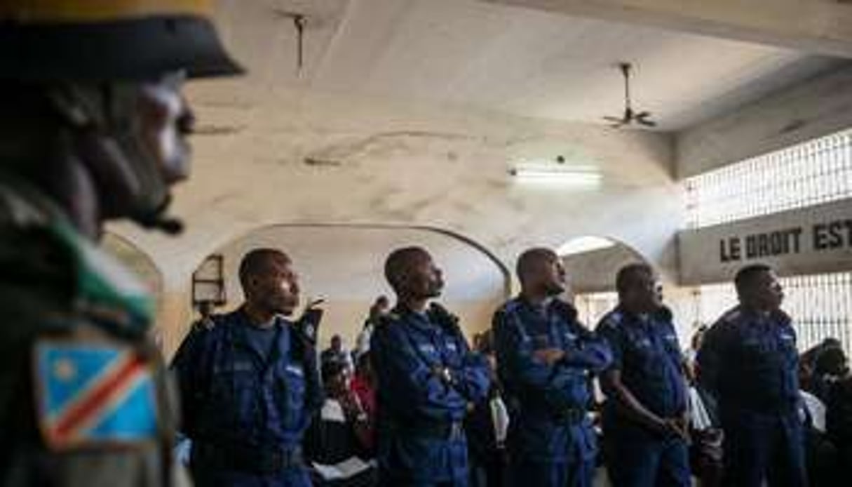 Lors de la reprise du procès en appel, le 21 avril à Kinshasa. © AFP/Frederic Scoppa