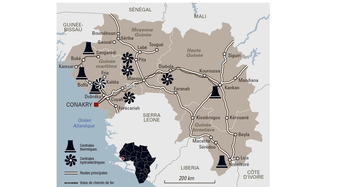 Vue du réseau d'infrastructures de la Guinée. &copy; DR