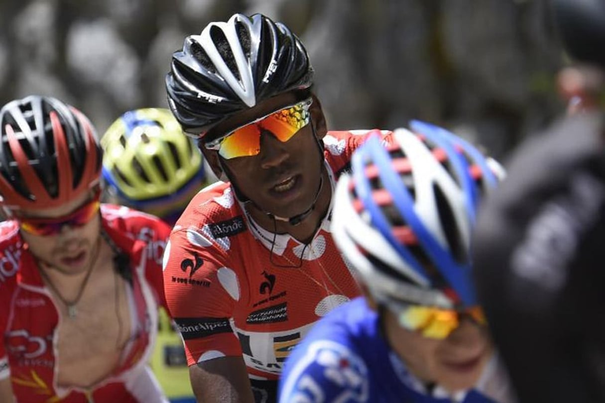 L’Erythréen Daniel Teklehaimanot, le 13 juin 2015 lors du critérium du Dauphiné, entre Montmélian et Saint-Gervais. © AFP