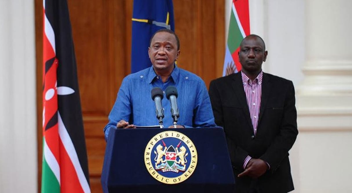 Le président kényan, Uhuru Kenyatta, et le vice-président William Ruto s’adressent à la Nation le 4 avril 2015 à Nairobi. © John Muchucha/AFP