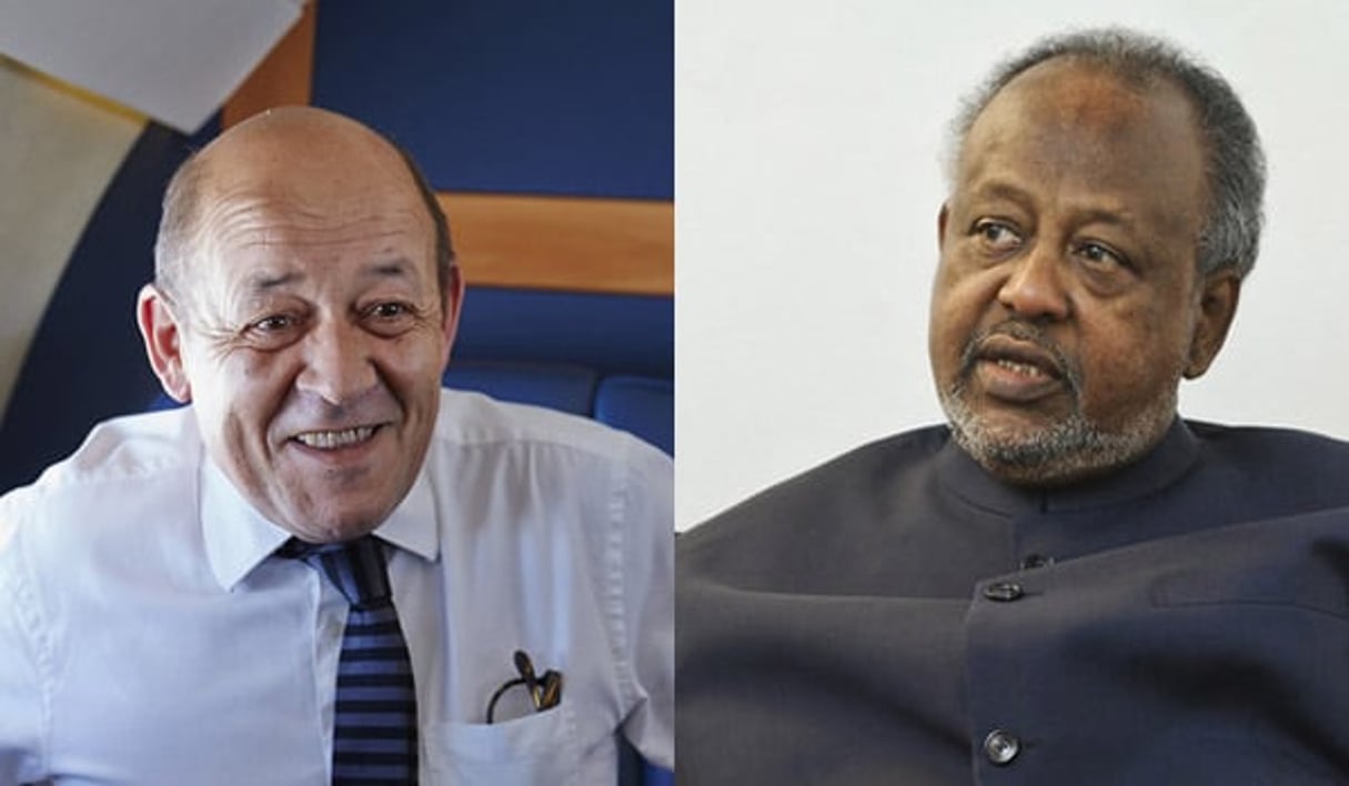 Jean-Yves Le Drian, ministre français de la Défense,, et Ismaïl Omar Guelleh, président de Djibouti. © Bruno Levy pour J.A. / Vincent Fournier pour J.A.