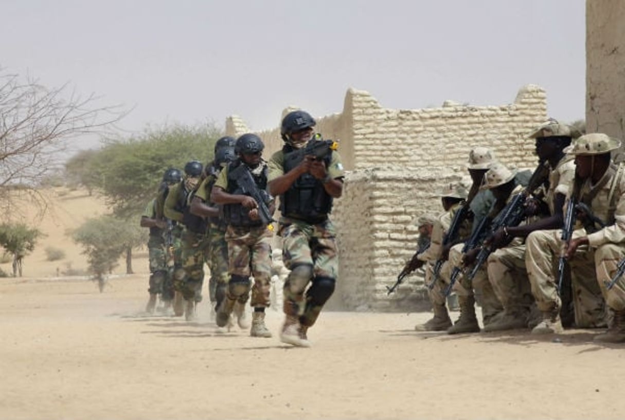 Les forces spéciales nigérianes participent à un exercice lors d’une prise d’otage simulée, à Mao au Tchad, le 7 mars 2015 © Jerome Delay/AP/SIPA