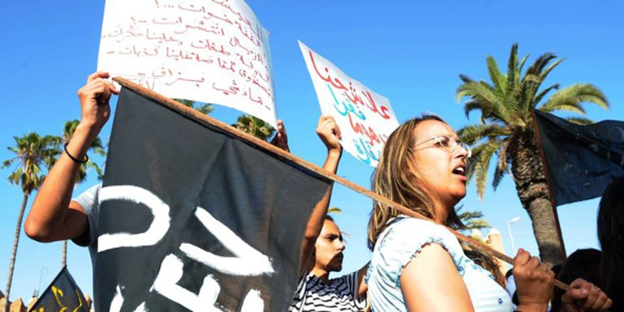 Des militants du Mouvement du 20 février,  à Rabat, le 26 août 2012. © Abdelhak Senna/AFP