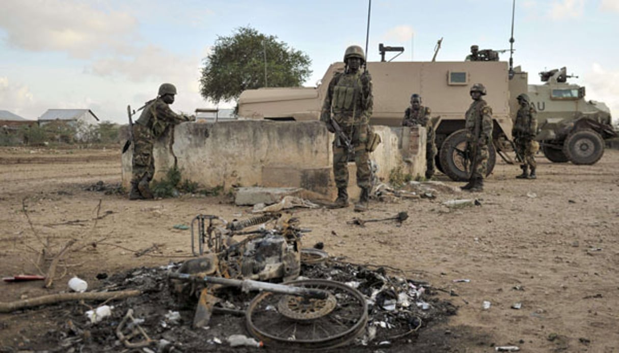 Des soldats ougandais de l’Amisom, le 31 août 2014. © Tobin Jones/AP/SIPA