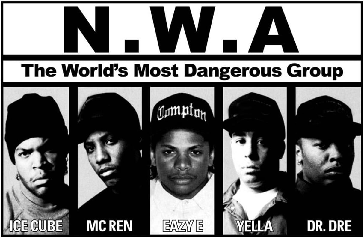 En 1988, la presse qualifie N.W.A de « groupe le plus dangereux du monde ». © DR