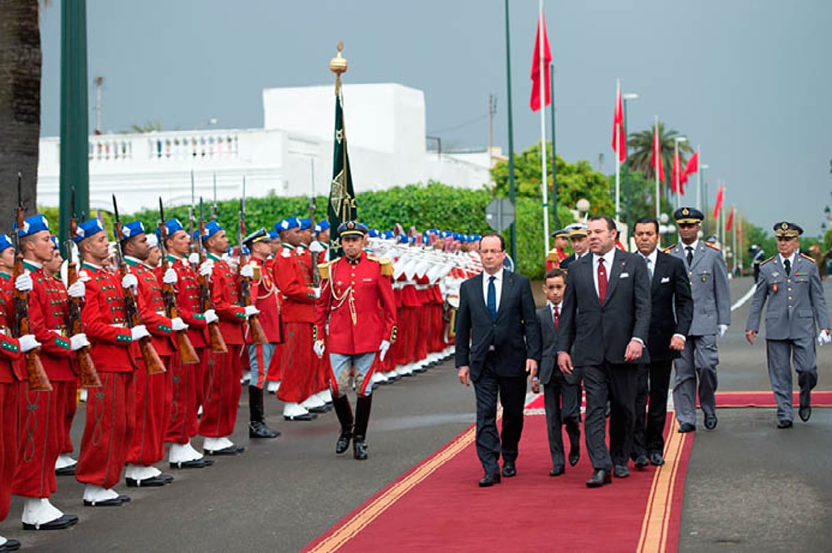 Les deux chefs d’État, le 3 avril 2013, à Casablanca. © BERTRAND LANGLOIS/POOL/AFP