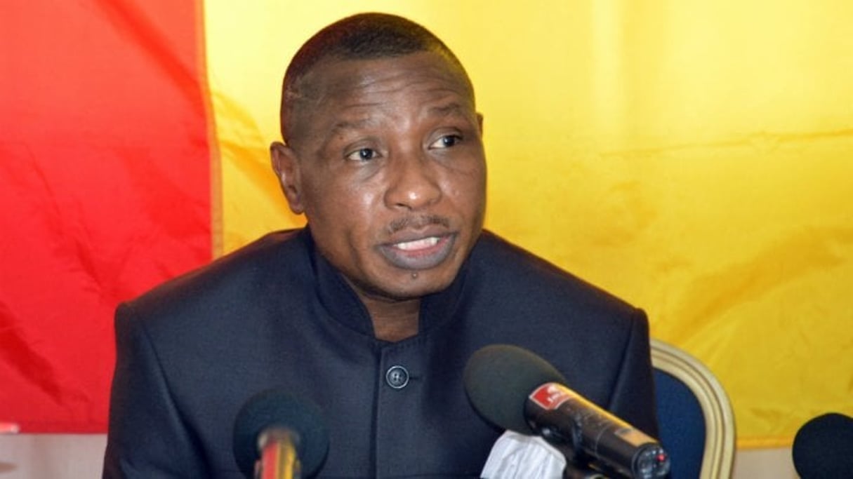 Moussa Dadis Camara en conférence de presse à Ouagadougou, le 11 mai 2015. © Ahmed Ouoba / AFP