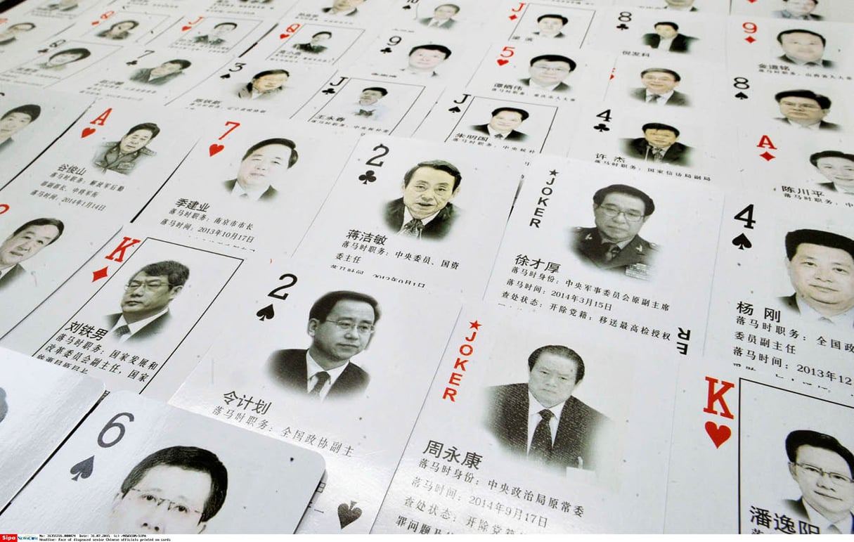 Jeu de cartes à l’effigie des principaux dirigeants du Parti et de l’État destitués au cours des dernières années. © NEWSCOM/SIPA