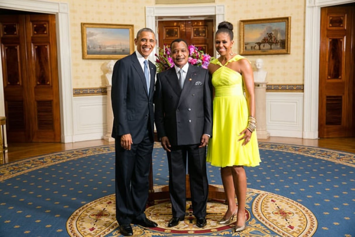 Denis Sassou Nguesso, avec le couple Obama à Washington. © White House