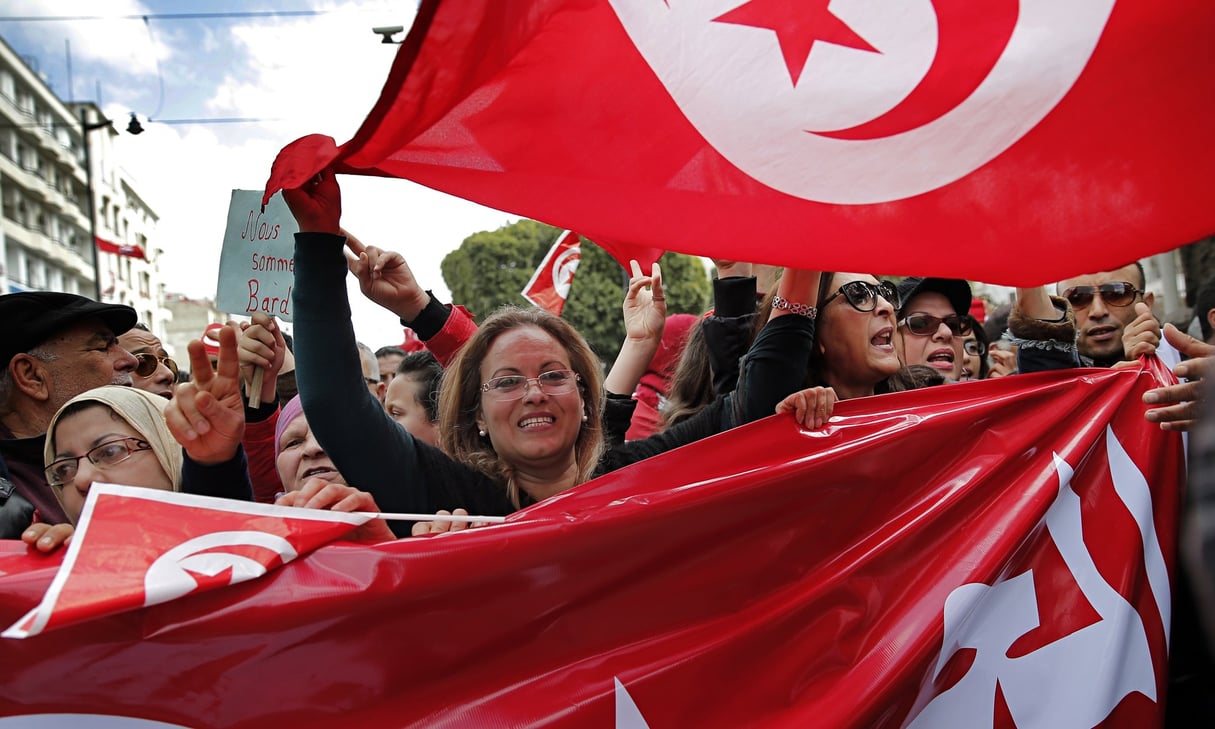Manifestation contre le terrorisme en Tunisie. © Christophe Ena/AP/SIPA