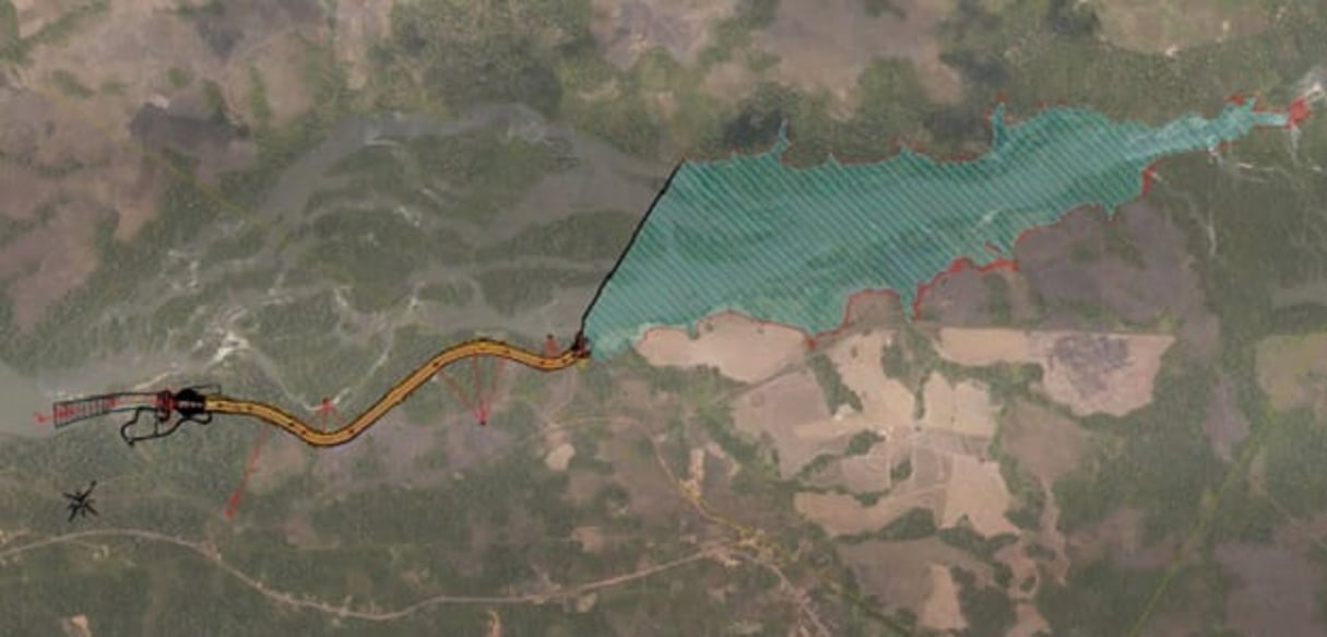 Vue aérienne du projet du barrage hydroélectrique de Nachtigal, au nord-ouest de Yaoundé. © DR