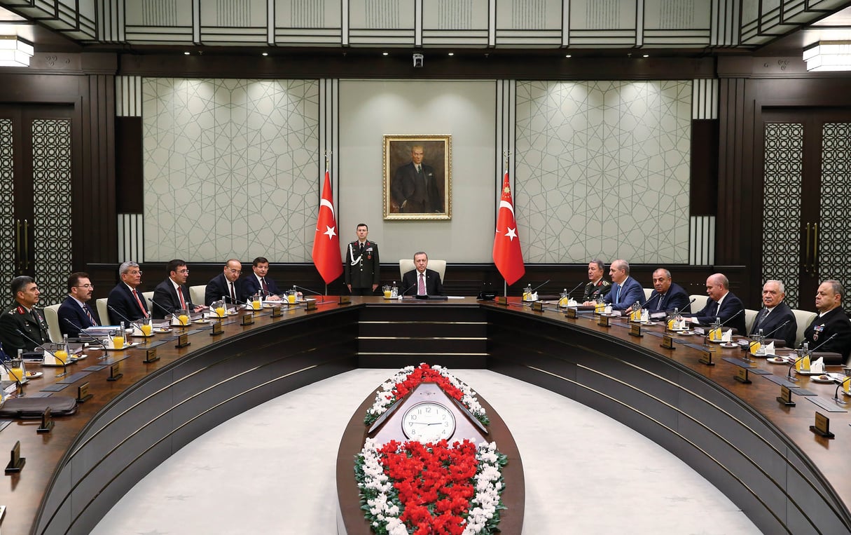 Réunion du Conseil de sécurité nationale (MGK) sous la présidence d’Erdogan,
le 21 octobre, à Ankara. © YASIN BULBUL/TURKISH PRESIDENCY PRESS OFFICE/ANADOLU AGENCY/AFP