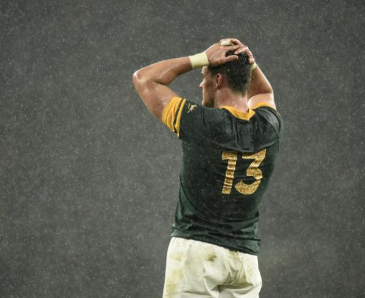 La déception du Sud-Africain Jesse Kriel après la défaite face à la Nouvelle-Zélande, en demi-finale du Mondial, le 24 octobre 2015 à Twickenham. © MARTIN BUREAU/AFP