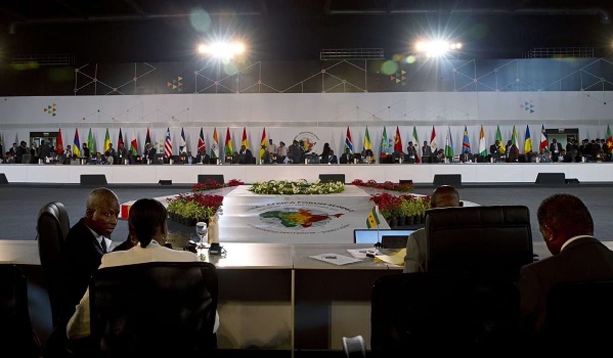 Les officiels africains lors de l’ouverture du sommet Inde-Afrique lundi 26 octobre. © Saurabh Das/AP/SIPA